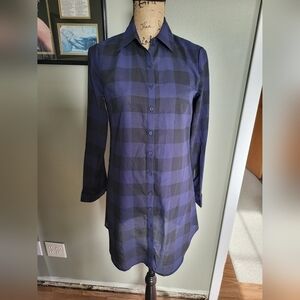 BB Dakota by Steve Madden Semi Sheer Buffalo Check Navy Tunic